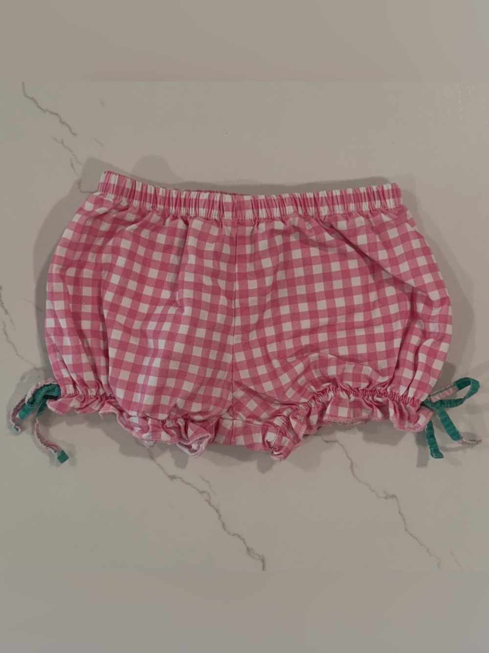 SweetHoney Pink Gingham Bubble Shorts with Teal Ties